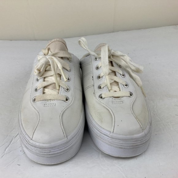 Keds Women Sz 7.5 Slip on Lace Up Sneakers Backless Mule Style White Leather - Picture 3 of 8